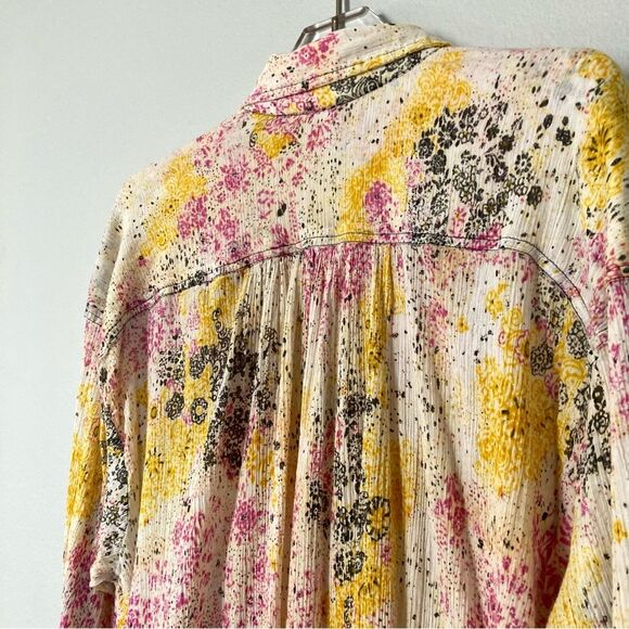 Pilcro Smocked Buttondown Shirt Size Large Oversized Relaxed Speckled Floral - Picture 10 of 13